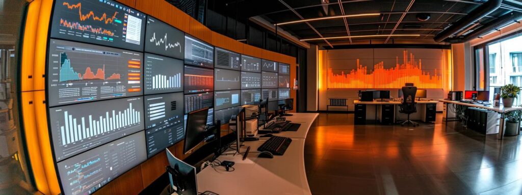 a sleek, modern office environment showcases a professional analysing technical seo metrics on multiple screens, with dynamic graphs highlighting website speed, mobile responsiveness, and search engine indexing, all illuminated by bright, focused lighting.